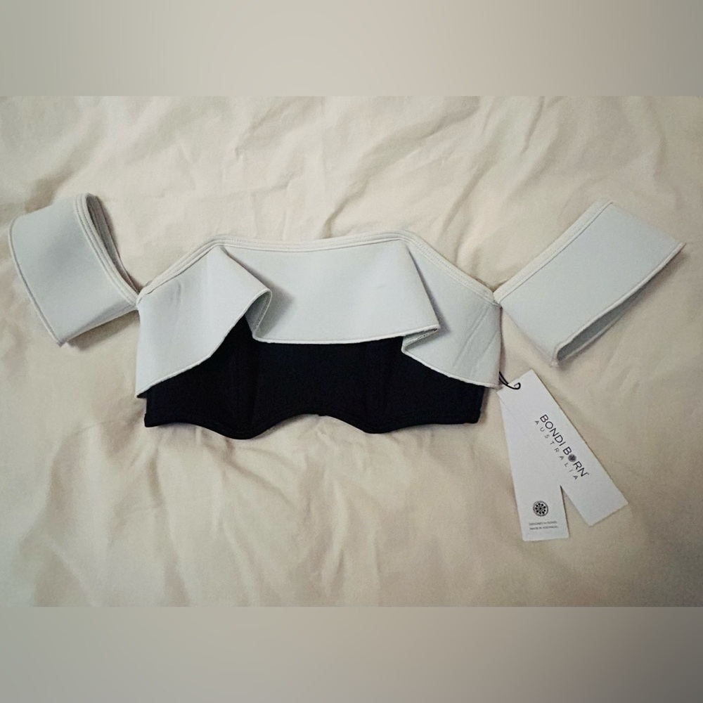 Bondi Born Black and White Bikini Neoprene Off Shoulder Top size 4